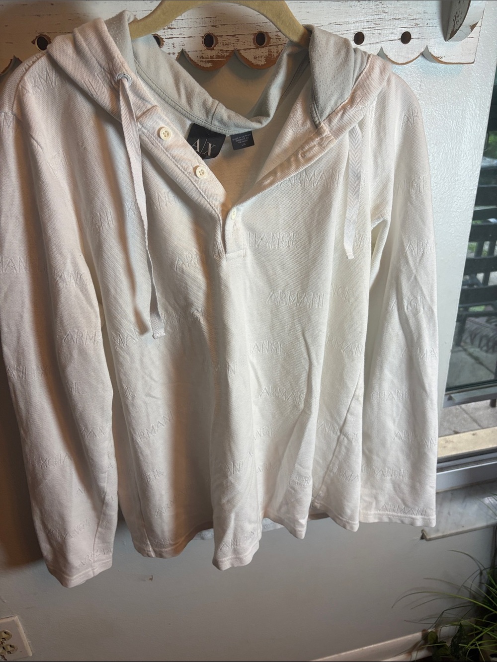 Armani exchange Cream Embossed Logo Scoop Neck Sweater